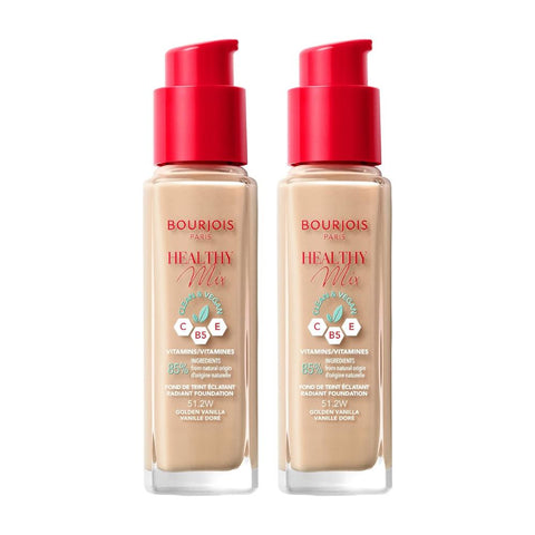 2 x Bourjois Healthy Mix Clean and Vegan Foundation 30ml - 51.2W Golden Vanilla