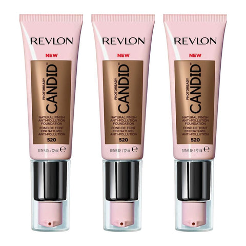3 x Revlon Photoready Candid Natural Finish Foundation 22ml - 520 Cocoa