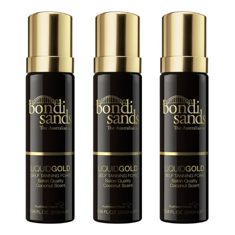 3 x Bondi Sands Liquid Gold Self Tanning Foam Salon Quality Coconut Scent 200ml