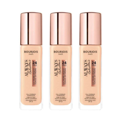 3 x Bourjois Always Fabulous 24hr Extreme Resist Foundation - 100 Rose Ivory