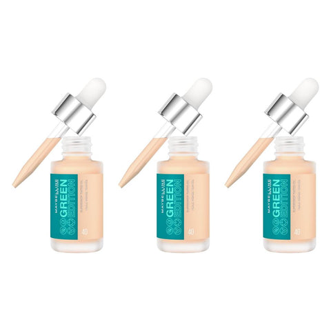 3 x Maybelline Green Edition Superdrop Tinted Oil Foundation 20ml - Shade 40