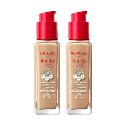 2 x Bourjois Healthy Mix Clean and Vegan Foundation 30ml - 55N Deep Beige