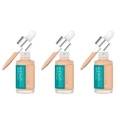 3 x Maybelline New York Green Edition Superdrop Tinted Oil Foundation 20ml - Shade 60