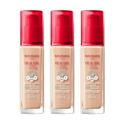 3 x Bourjois Healthy Mix Clean and Vegan Foundation 30ml - 50.5N Light Ivory