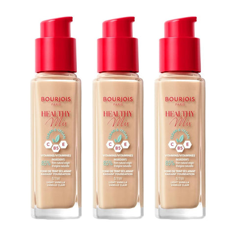 3 x Bourjois Healthy Mix Clean and Vegan Foundation 30ml - 51W Light Vanilla