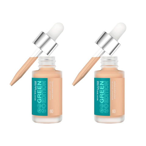 2 x Maybelline New York Green Edition Superdrop Tinted Oil Foundation 20ml - Shade 60