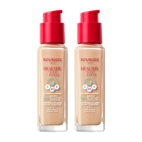 2 x Bourjois Healthy Mix Clean and Vegan Foundation 30ml - 51W Light Vanilla