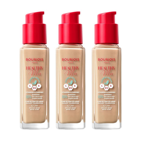 3 x Bourjois Healthy Mix Clean and Vegan Foundation 30ml - 52.2W Golden Beige