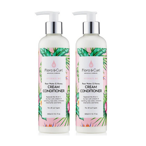 2 x Flora & Curl Hydrate Me Rose Water & Honey Cream Conditioner 300ml - For All Curl Types