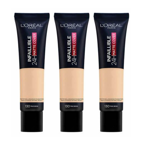 3 x New L'Oreal Infallible 24H Matte Cover Foundation 30ml - 130 True Beige