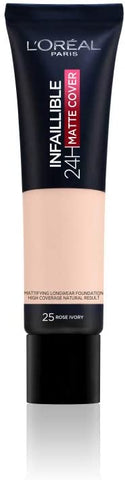 2 x New L'Oreal Infallible 24H Matte Cover Foundation 30ml - 25 Rose Ivory