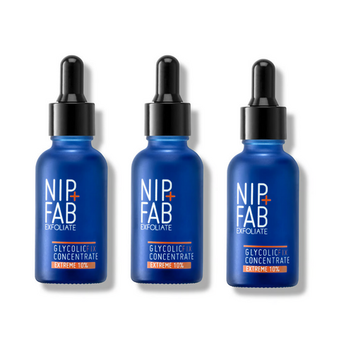 3 x NIP + FAB Exfoliate Glycolic Fix Concentration Extreme 10% 30ml - Brightening Booster Drops