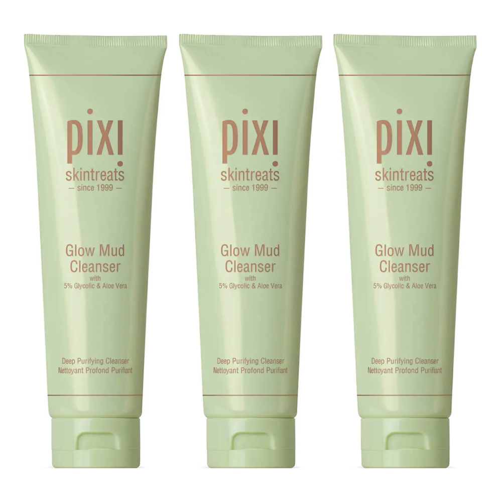 3 x Pixi Skintreats Glow Mud Cleanser - Glycolic Acid & Aloe Vera Deep Purifying Cleanser 135ml